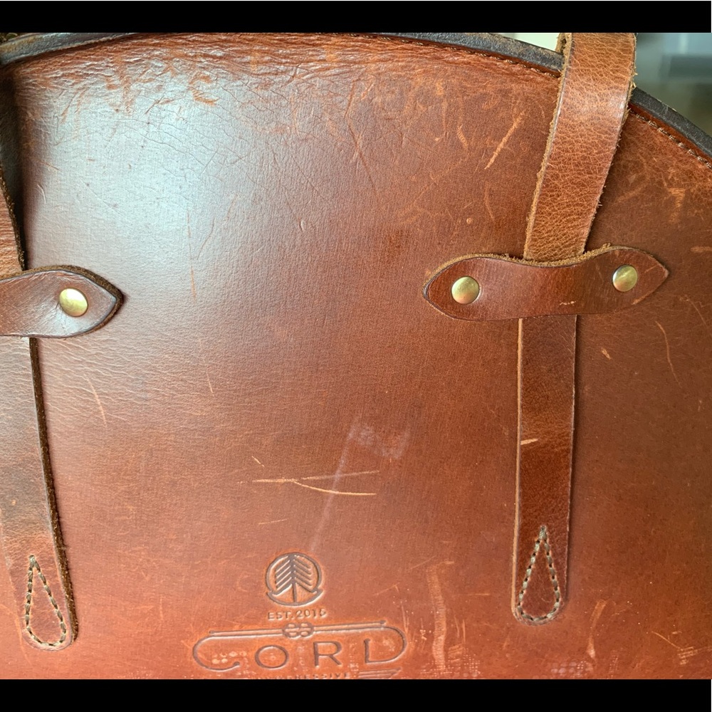 Unique design. Cord hard leather bag. Tan colour. With long straps. - Picture 4 of 9